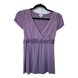 Y2K Dynamite Babydoll Top Womens S Purple Satin Lace V-neck 90s 2000s Fairy